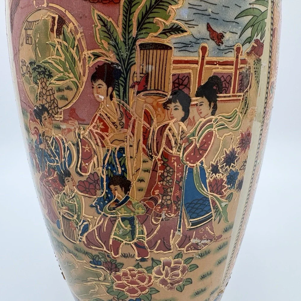 Vtg Hand Painted Satsuma Style Porcelain Vase -No Marking 14